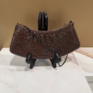 Brown metal mesh evening bag